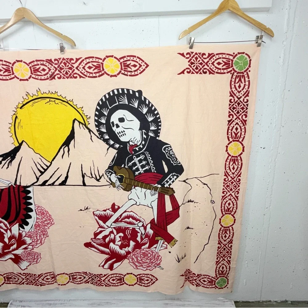 Sunshine Joy Mexican Day of the Dead Peach Tapestry 94 x 58.5”